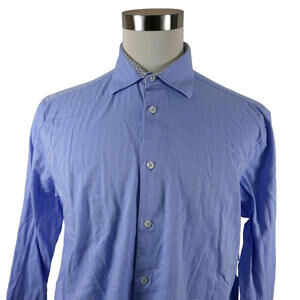Tattersall London Mens Button Up Light Blue Zig Zag Dress Shirt 17 32/33